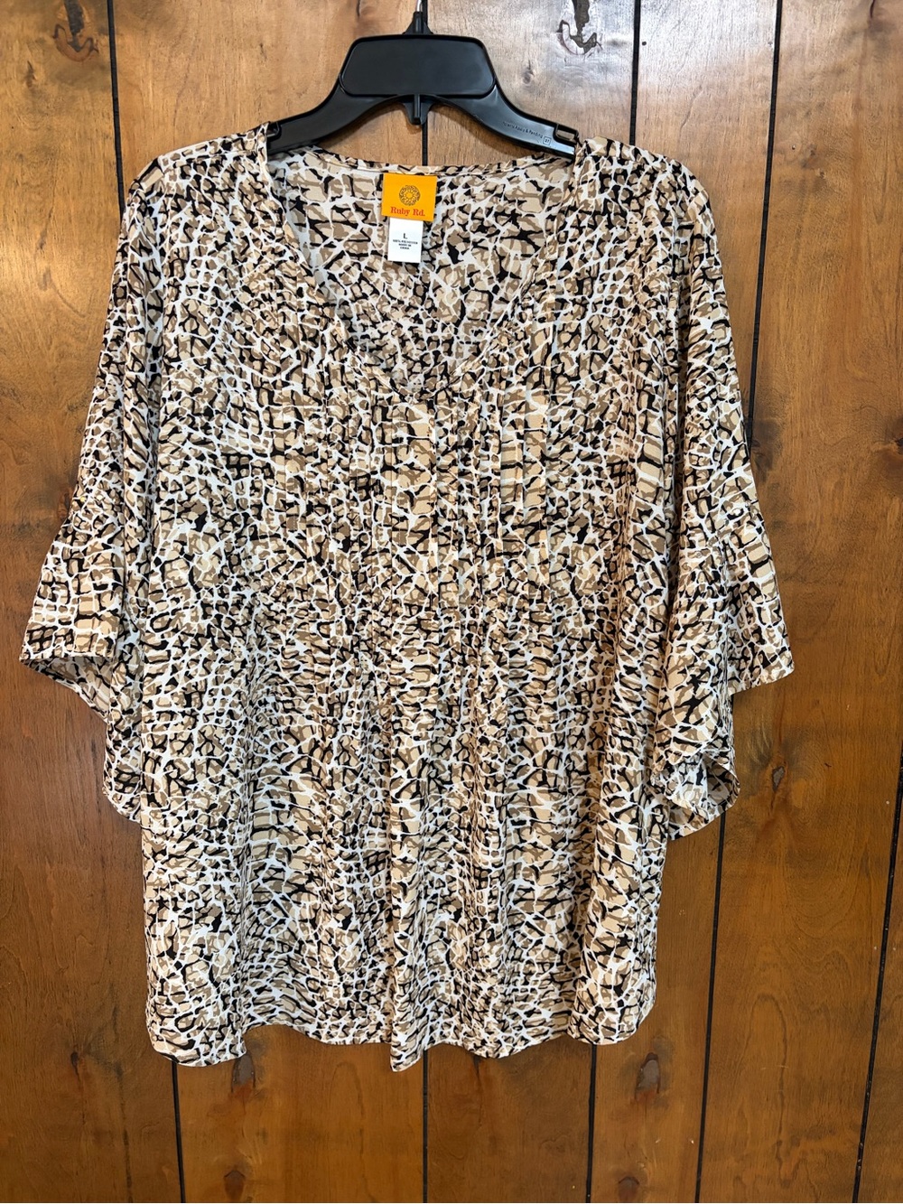 Ruby Rd. Beige and Black Animal-Print V-Neck Tunic